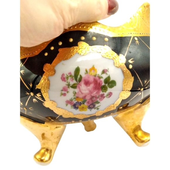 Limoge Design Cobalt Blue Hand Painted Porcelain Decorative Footed Bowl - Picture 2 of 6